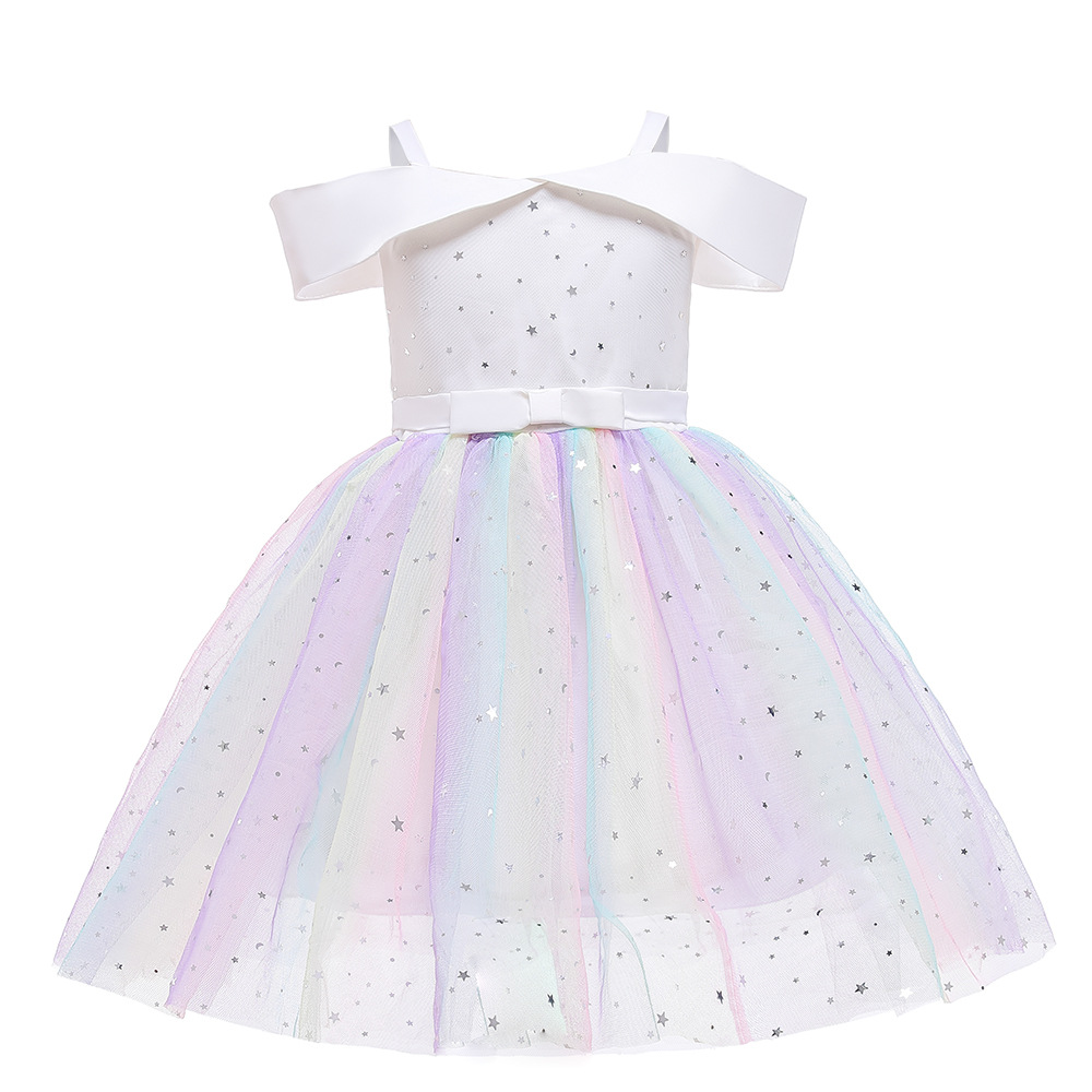Picture of European and American New Summer Girls' Dress Starry Sky Sequined Tutu Skirt One-Shoulder Off-Shoulder Children's Dress Princess Dress