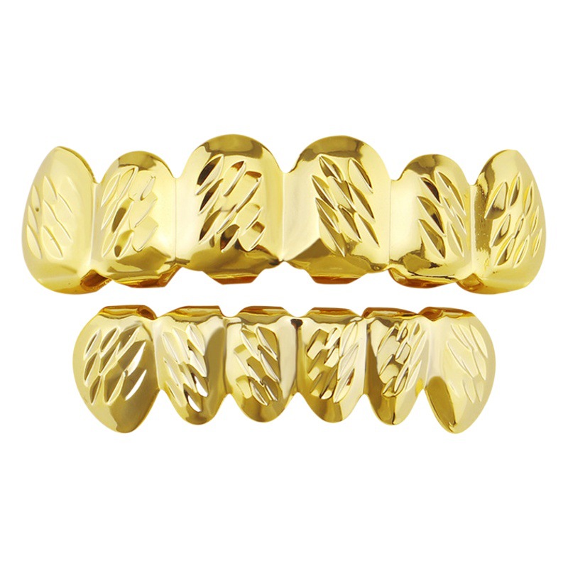 Hip Hop New Hot HIPHOP Hip Hop Gold Braces with Flowers Big Gold Teeth Double Color Gold Teeth Hip Hip Hop Factory Supply