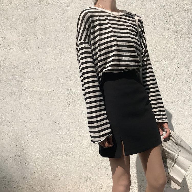 Autumn Women's 2020 New Korean Style Easiest for Match Chic High Waist Slim Slit Solid Color Short Skirt Casual Half Skirt Trendy