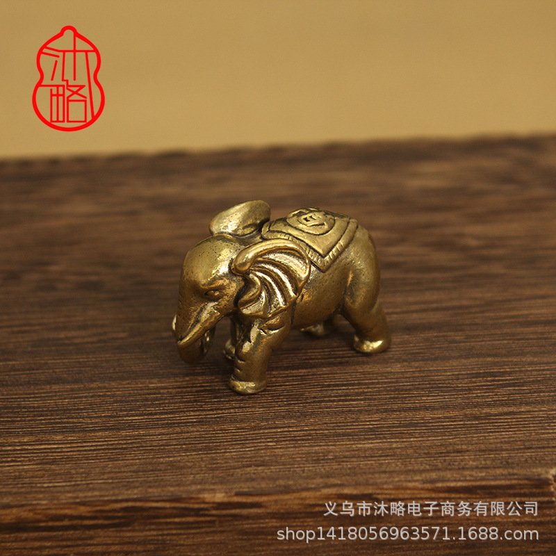 Picture of Solid brass elephant lucky elephant decoration Mini Copper Elephant Home Study Office desktop tea pet decoration crafts
