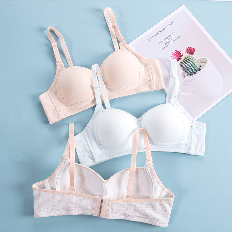 Anfeiya Girl Bra Mold Cup No Steel Ring Rear Three-breasted Shoulder Strap Removable Junior High School and High School Students Small Chest Underwear