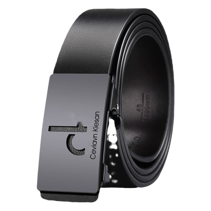 Cross-border Amazon Belt Men's Upgraded Automatic Buckle Two-layer Cowhide Belt Trendy All-match Classic Trouser Belt for Men