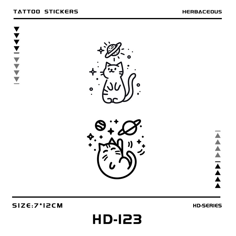 Planet Cute Cat Herbal Semi-permanent Tattoo Sticker for Men and Women Ins Style Simulation Tattoos Waterproof Long-lasting Hand Back
