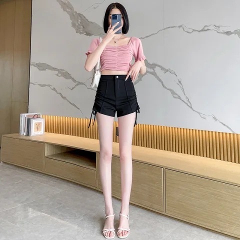 New 2023 Summer High Waist Slimming Drawstring Casual Pants Hot Pants Hot Pants Hot Girl Shorts Girls Small Design Thin