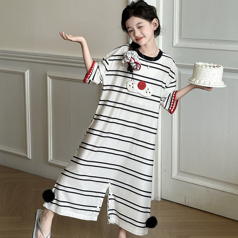 Children's one-part pajamas for big children's 2024 new style summer clothes Korean style little girl's home clothes girl's nightgown