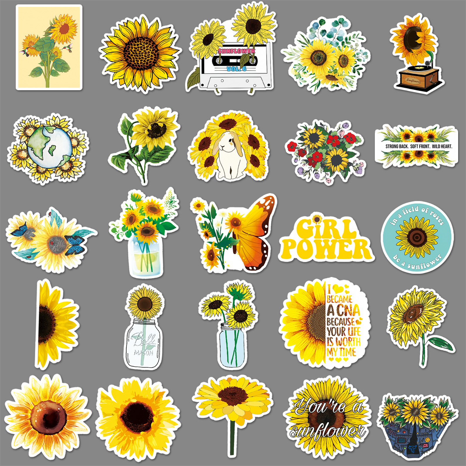 Picture of 50 colorful sunflower sticker waterproof creative colorful sunflower trolley case hot helmet graffiti stickers