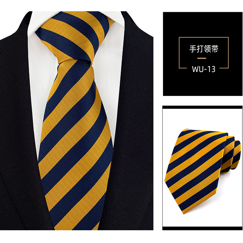 Picture of Men's Tie Jacquard Silk 8cm Hand Tie Professional Dress Interview Business Stripe Tie Men's in stock Wholesale