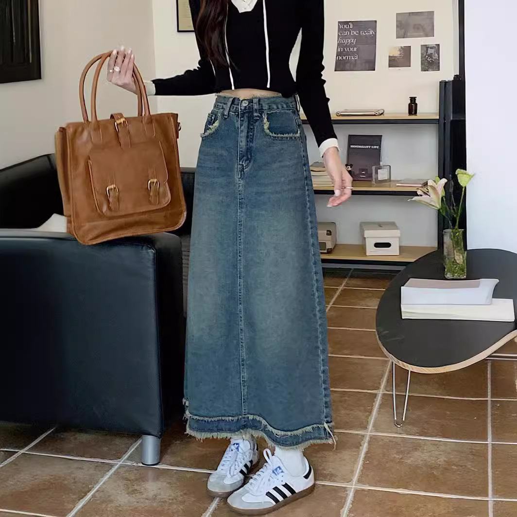 Summer Women's Dress High Waist Denim Skirt Women's 2023 New Mid-length Denim Skirt