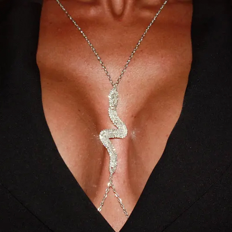 Picture of European and American fashion rhinestone love chest chain women's nightclub beach sexy bikini diamond body chain