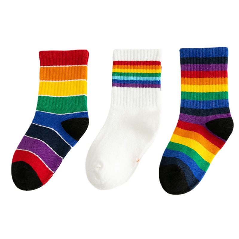 Picture of Children's Socks, Boys and Girls, Baby Mid-Calf Socks, Winter Cotton Socks, Korean Rainbow Socks, Spring & Fall Personalized Trendy Brand Socks