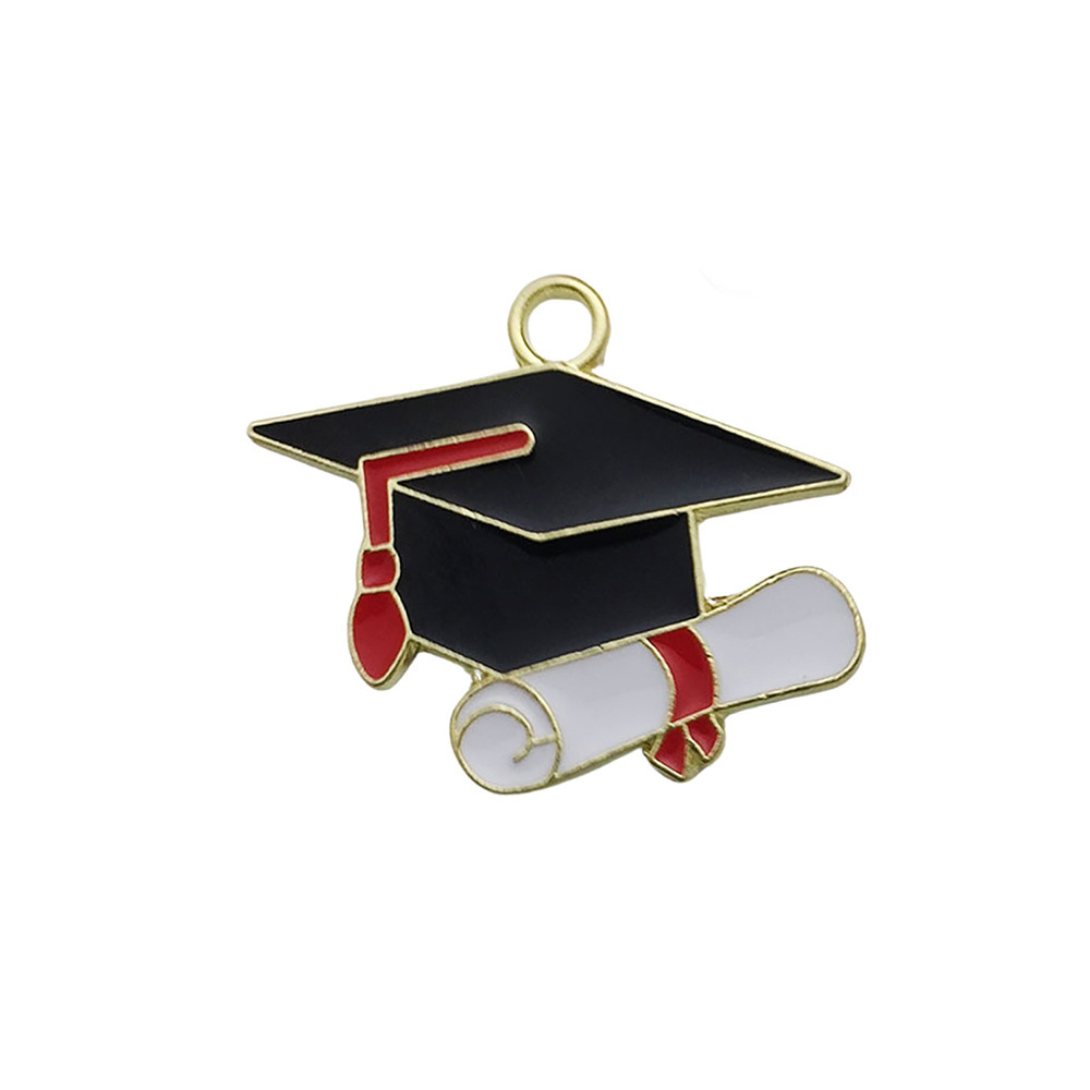 Picture of Cross-border DIY accessories alloy oil drop graduation season examination bachelor cap schoolbag size pen key chain pendant pendant