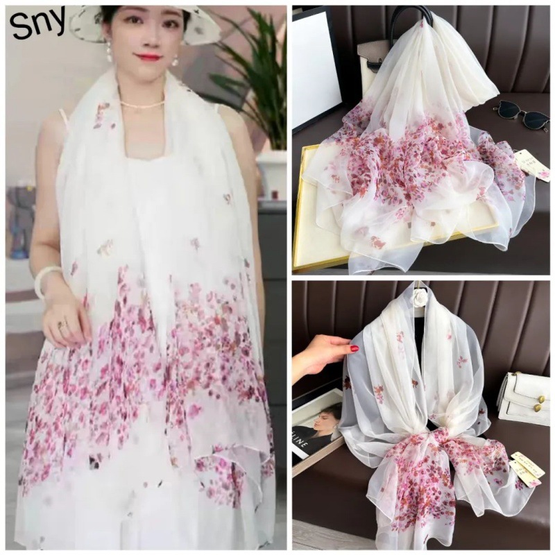 Picture of Spring and Summer New Soft Yarn Sunscreen Shawl Summer Thin Imitation Silk Long Silk Scarf Fashion Printed Flower Scarf