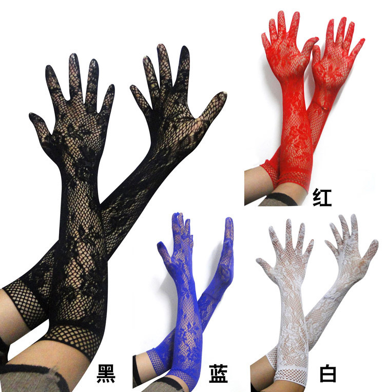 Picture of Sexy lingerie accessories transparent lace hollow high elastic gloves lace mesh gloves long generation hair 5045