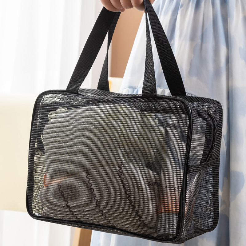 Mesh Men's Wash Bag Portable Portable Bath Storage Cosmetic Bag Black Leaky Fitness Bath Bag Bath Bag