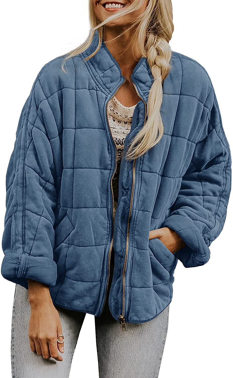Picture of Cross-border foreign trade Amazon solid color stand collar cotton-padded jacket 2024 European and American women's loose long sleeve pocket jacket