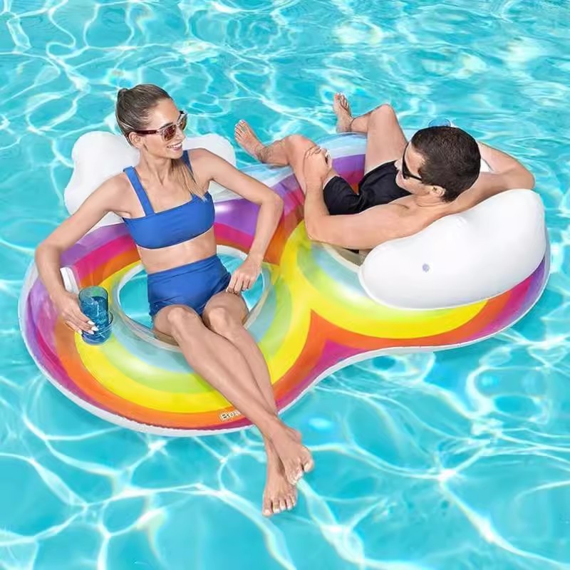 Picture of Water Inflatable Floating Row Floating Bed Queen Adult Pool Leisure Chair Floating Cushion with Backrest and Cup Holder