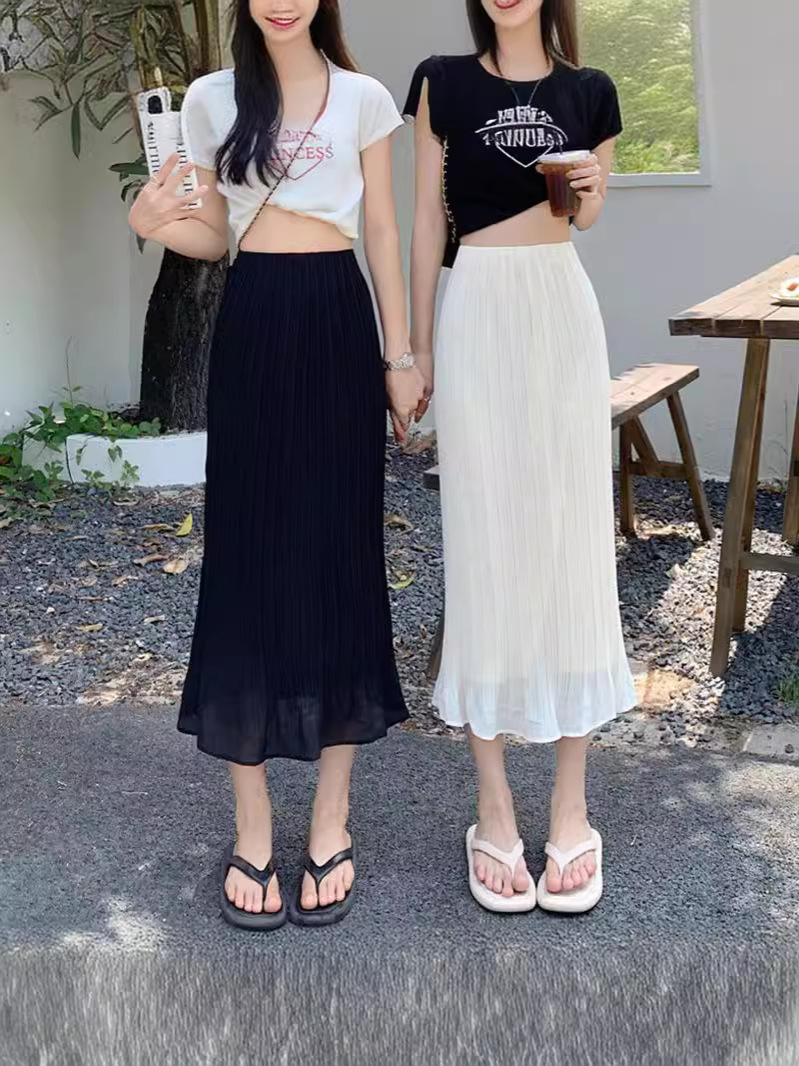 Black Sheath Fishtail Skirt Skirt Women's Spring 2024 New Long Skirt High Waist A- Line Skirt Mid-Length Skirt for Summer
