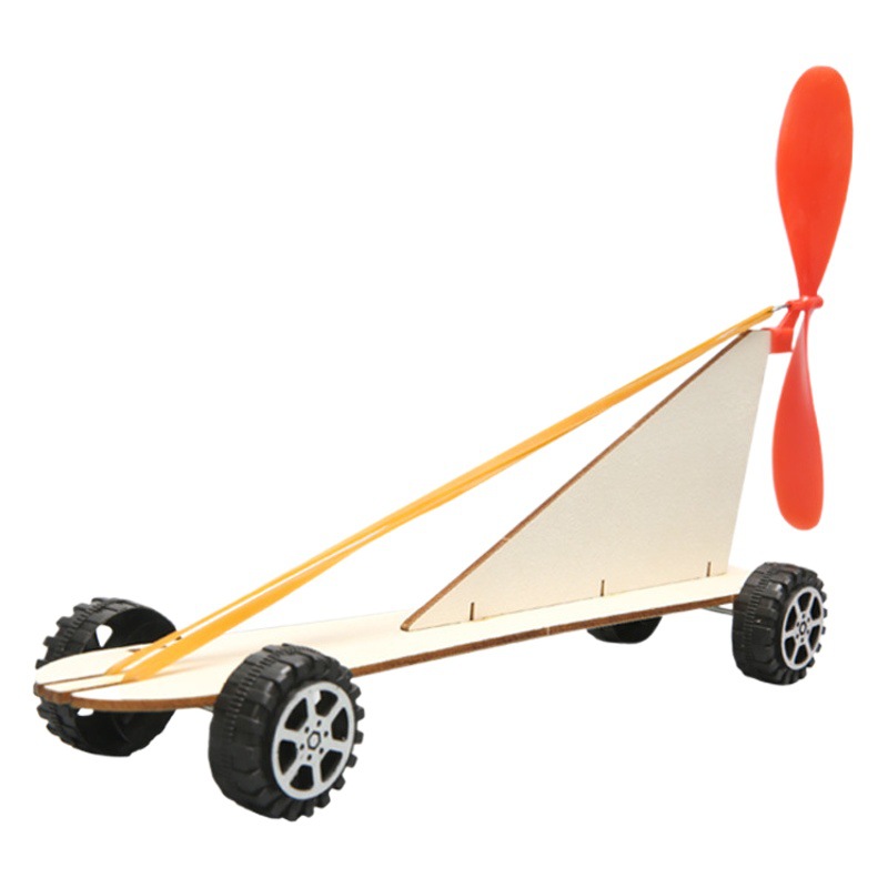 Wooden rubber band wind car rubber band power car technology small production invention DIY manual class assembly teaching aids