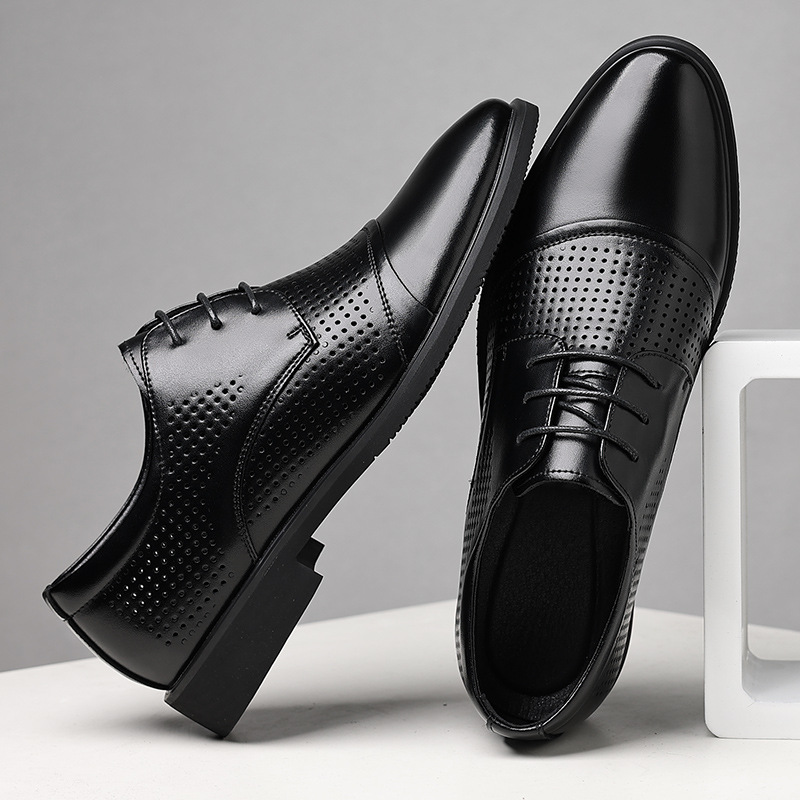 Leather shoes men's Korean version of black business hole hollow breathable casual men's 2025 summer leather sandals a generation of hair
