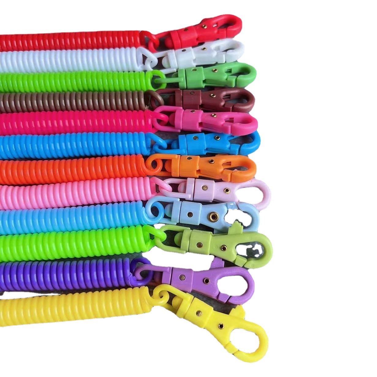 Source factory wholesale color plastic spring rope chain plastic keychain anti-loss rope card bag telescopic chain candy color