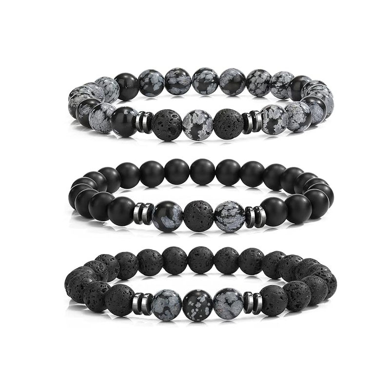 Picture of Zhou Lianfa Wholesale Men's Beaded Bracelet Matte Lava Volcanic Stone Beaded Women Elastic Bracelet Fashion Jewelry