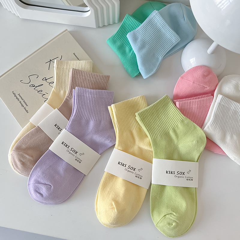 Wholesale Zhuji Women's Socks Solid Color Sports Socks Spring and Summer Short Socks Socks Thin Dopamine Women's Socks Candy Color Socks