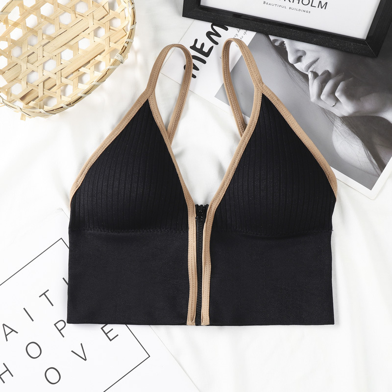 Picture of Designed Small Breast Push-Up Deep V Zipper Camisole Women's Inner Wear Breast Pads Beautiful Back Wrapped Chest Outer Wear Bottoming Top