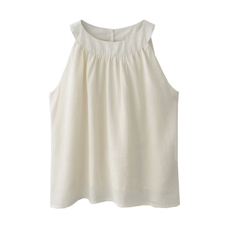 Summer New French Style Fairy Holiday Style Hanging Neck Loose Slimming Solid Color All-match Shoulder Camisole Top for Women