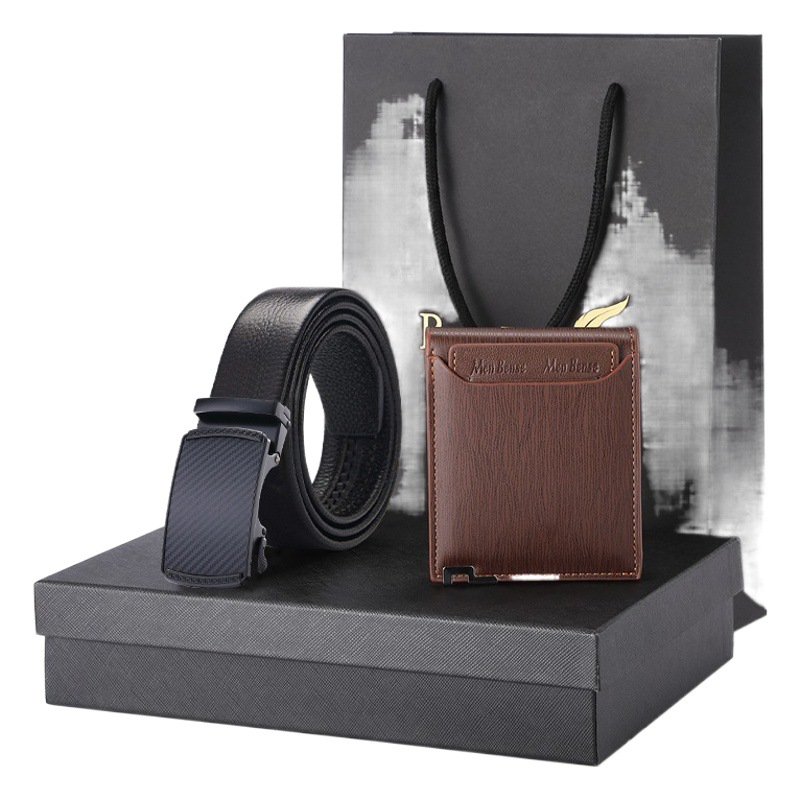 Picture of Gift Wallet Set Men's Belt Automatic Buckle Belt Top Layer Cowhide Business Cowhide Trousers Business Gift for Men