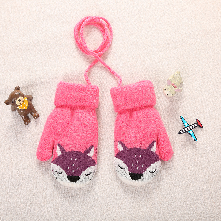 Picture of 3-Year-Old Cute Little Fox Winter Double-Layer Knitted Wool Fleece-Lined Thick Outdoor Warm Gloves Cartoon for Boys and Girls