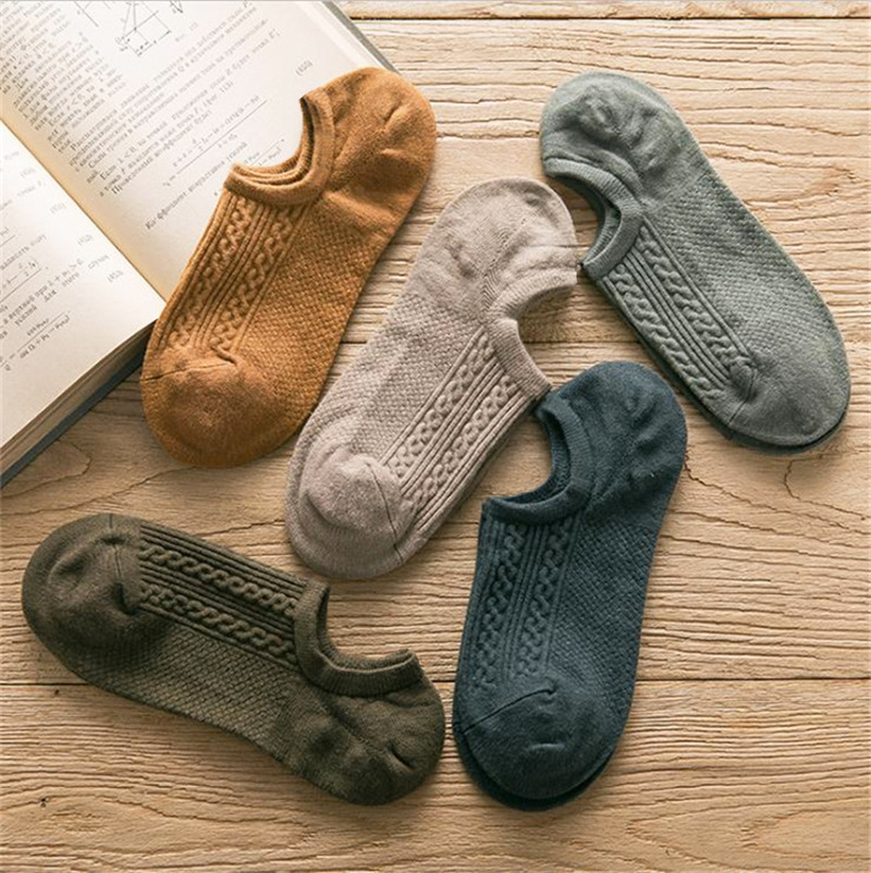 Retro Socks, Men's Socks, Versatile for All Seasons, Simple Men's Low-Cut Shallow Socks, Short Boat Socks, Stereo Twist