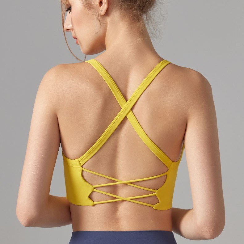 Sexy Cross Beauty Back One-piece Cup Sports Underwear Pilates Shockproof Push-up Yoga Vest Training Fitness Bra