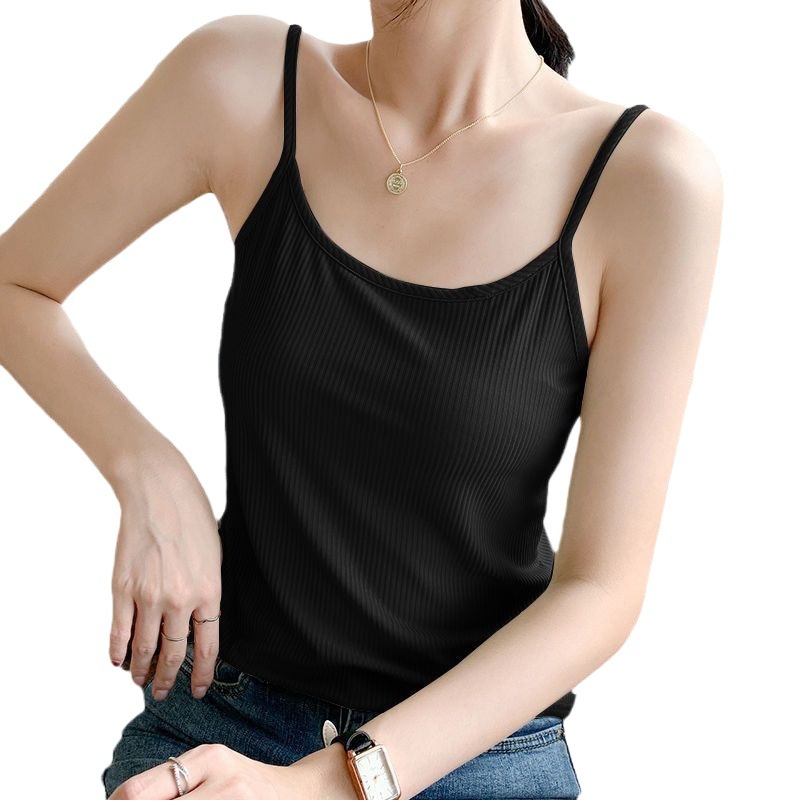 White Knitted Vest Women's Summer Inner Base Sleeveless Thick Belt Small Sling Sexy Slim Outer Wear Short Top