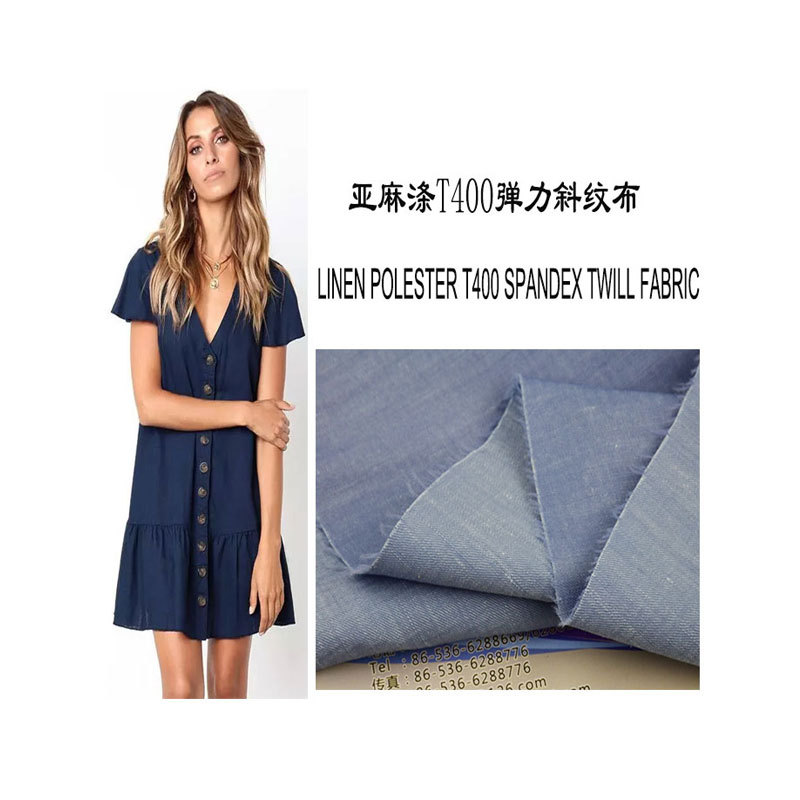 Spring and Summer Women's Fabric Linen Polyester T400 Stretch Twill Dress Wide Leg Pants Fashion Fabric