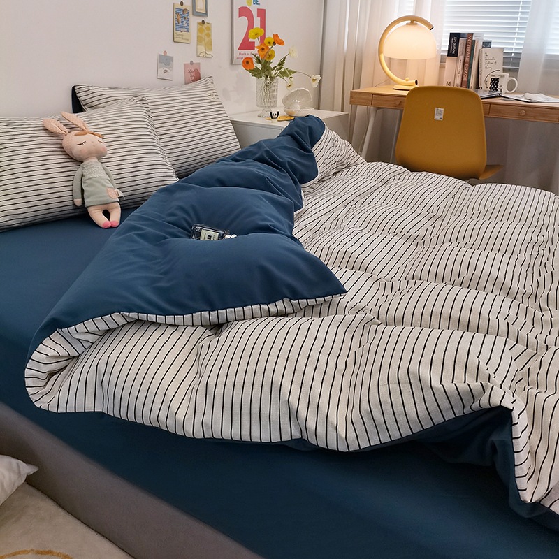 Picture of New Japanese Bed Solid Color Double Quilt Cover Sheet Four-piece Student Dormitory Three-piece Household Quilt Cover Wholesale