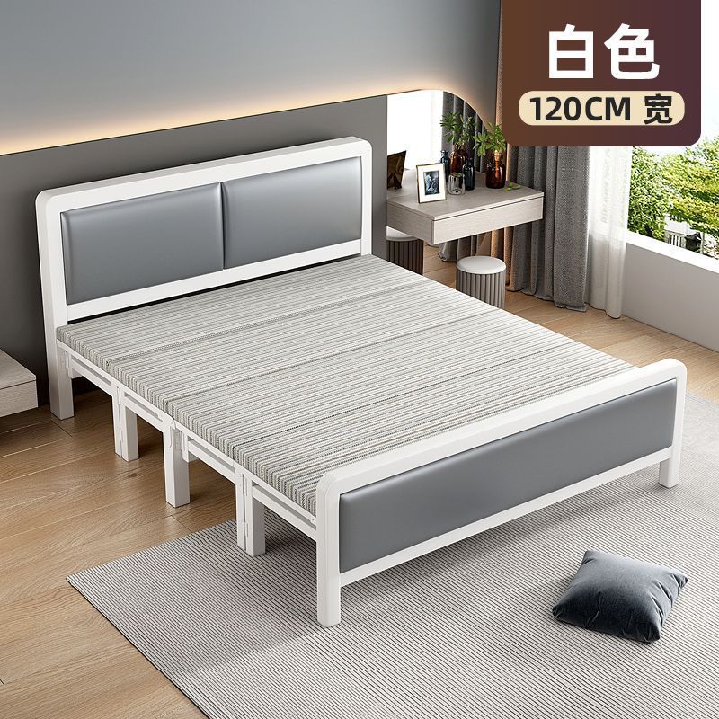 Picture of Home folding bed, double bed, rental house, simple bed, office lunch break bed, dormitory hard board bed, wrought iron bed