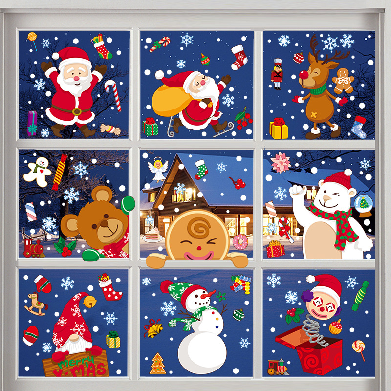 Christmas Decorations Glass Stickers Snowman Elk Sugar Man Christmas Stickers Party Decoration Santa Claus Stickers