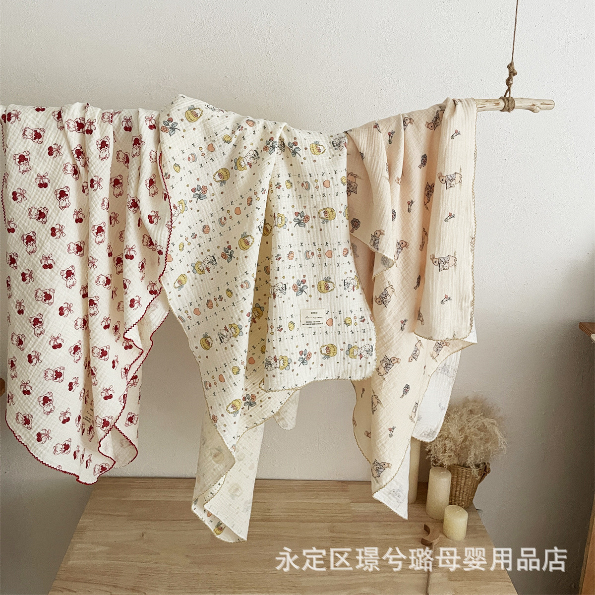 Picture of ins floral Korean style double-layer cotton yarn cotton baby blanket quilt towel bath towel soft glutinous cotton blanket