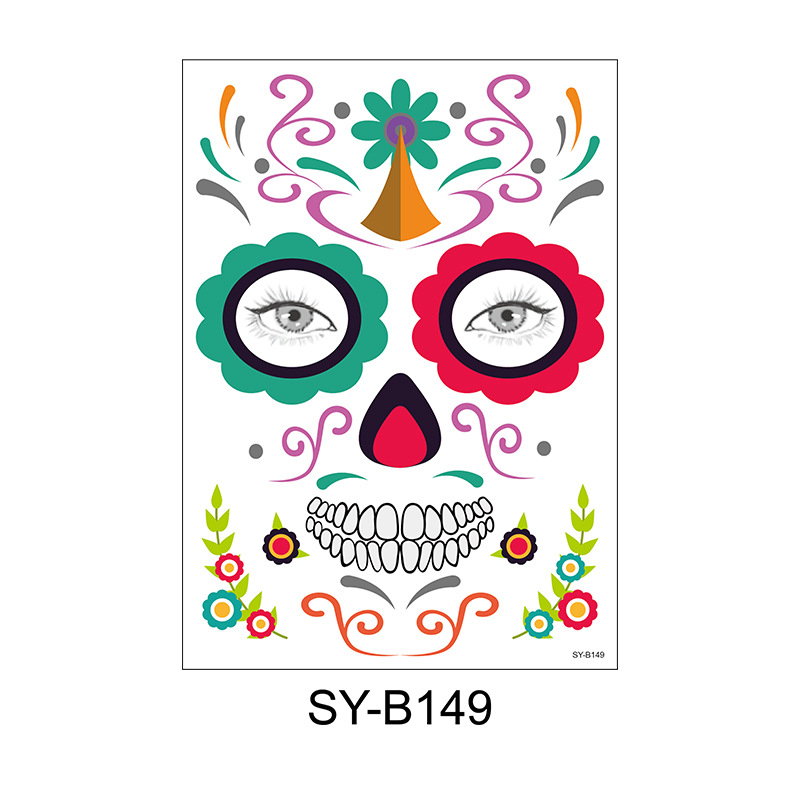 Picture of Cross-Border Waterproof and Sweat-Proof Day of the Dead Masquerade Funny Makeup Temporary Stickers Halloween Face Tattoo Stickers