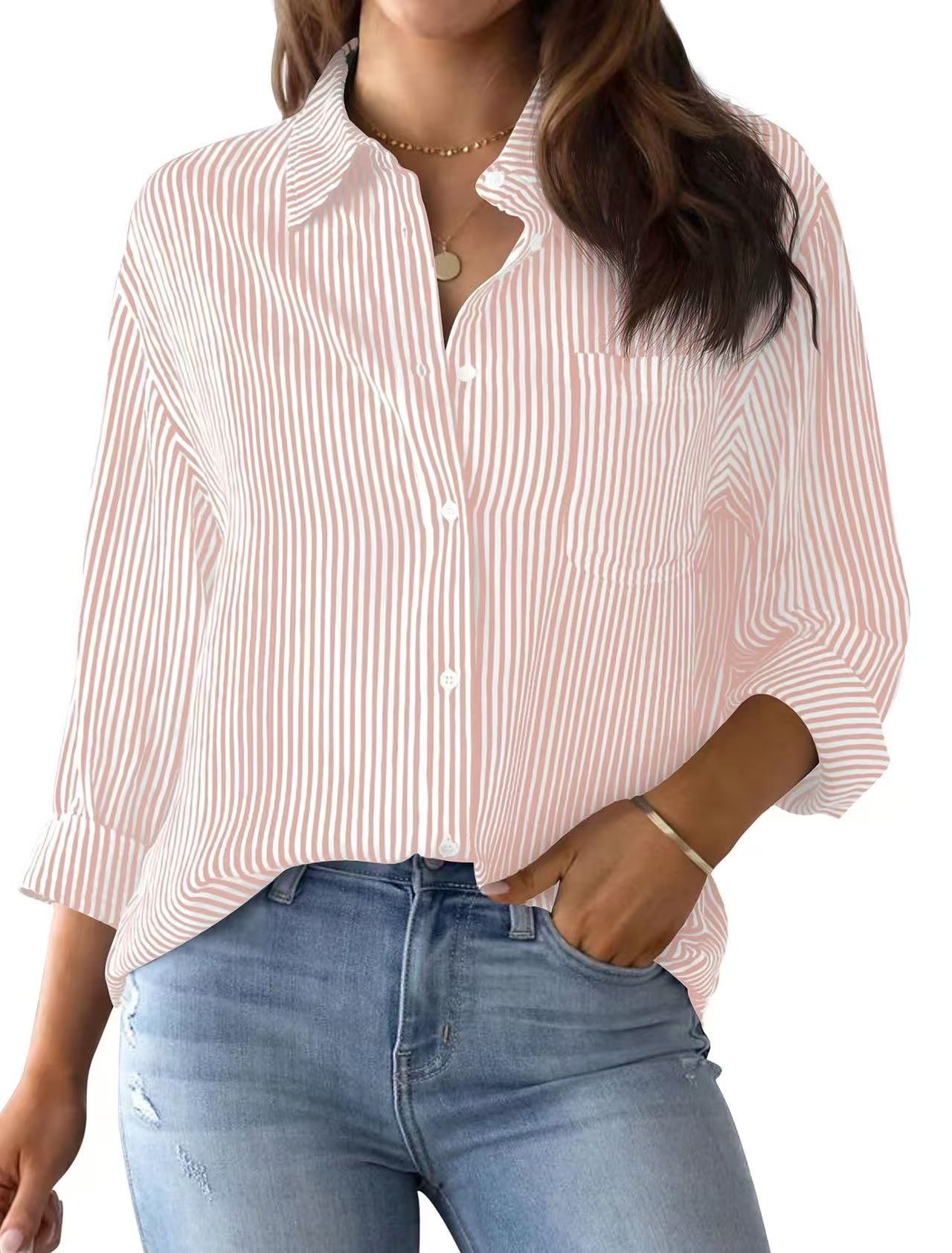 Picture of 2024 Amazon Foreign Trade Cross-border Autumn New Printed Striped Cardigan Top Casual Fashion Long Sleeve Shirt for Women