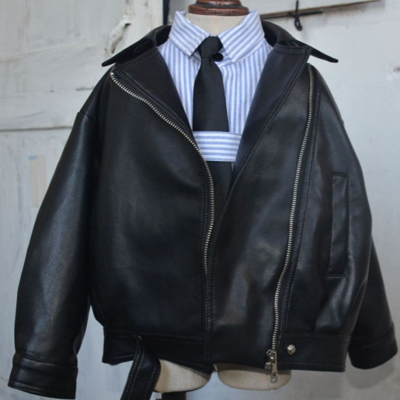 Picture of Boys' Leather Jacket 2024 Autumn Children's Korean Loose Top Long-sleeved Motorcycle Jacket Leather Fashionable Cool and Handsome