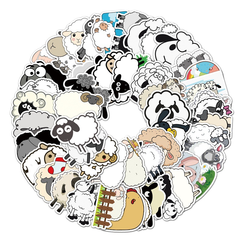 50 lamb personality cartoon cute animal children goo card DIY skateboard cup luggage stickers wholesale