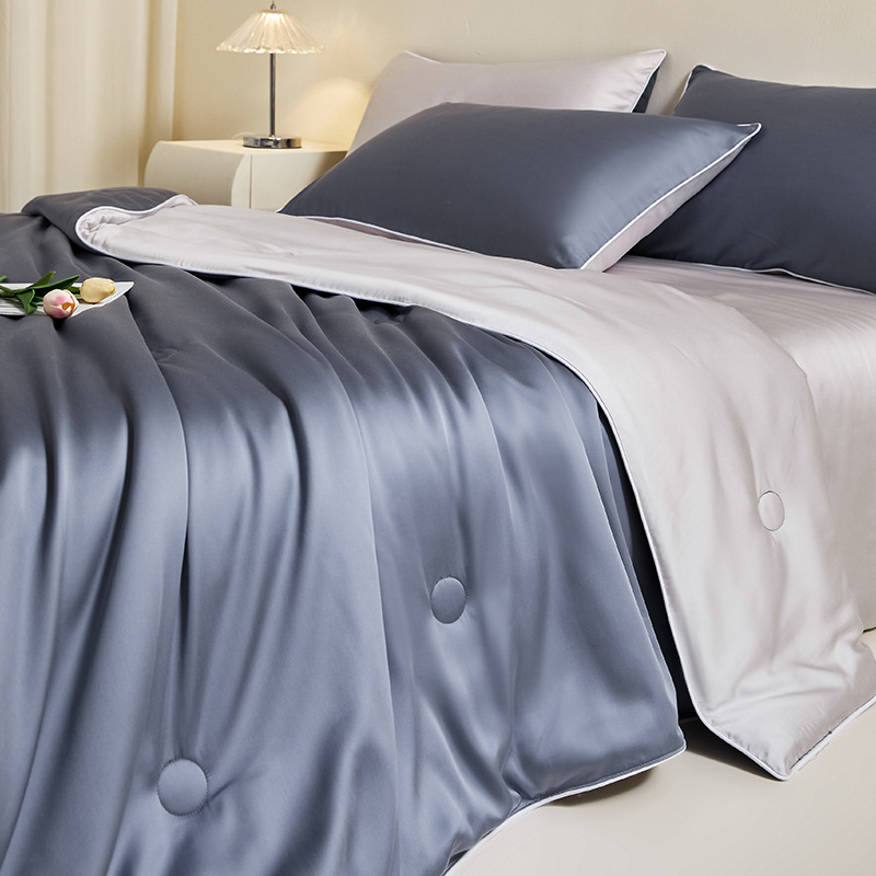 Picture of Lyocell Tencel Summer Quilt Summer Cooling Ice Silk Summer Cooling Quilt Class a Air Conditioning Quilt Machine Washable Thin Quilt Four-Piece Set