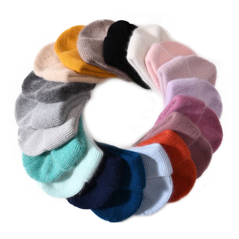 Picture of Korean Winter Knitted Hat with Large Brim for Women, Windproof Pullover Round-Top Adult Rabbit Fur Wool Hat