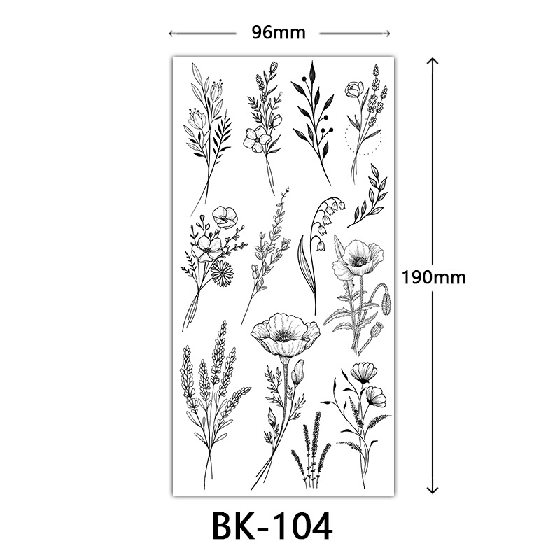 Picture of Cross-Border Supply of Sketch Flower Tattoo Stickers, Sketch Tattoo Stickers, Rose Flower Black and White Flower Tattoo