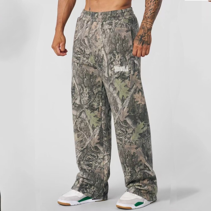 Cross-border American Trendy Sports Pants Wide Leg Straight Simple Casual Pants Fitness Loose Printed Camouflage Running Pants for Men
