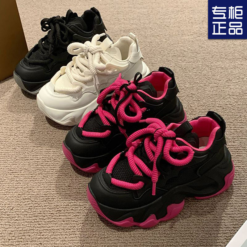 European station height increasing 7cm clunky shoes for women 2023 new spring and autumn small platform shoes casual sports