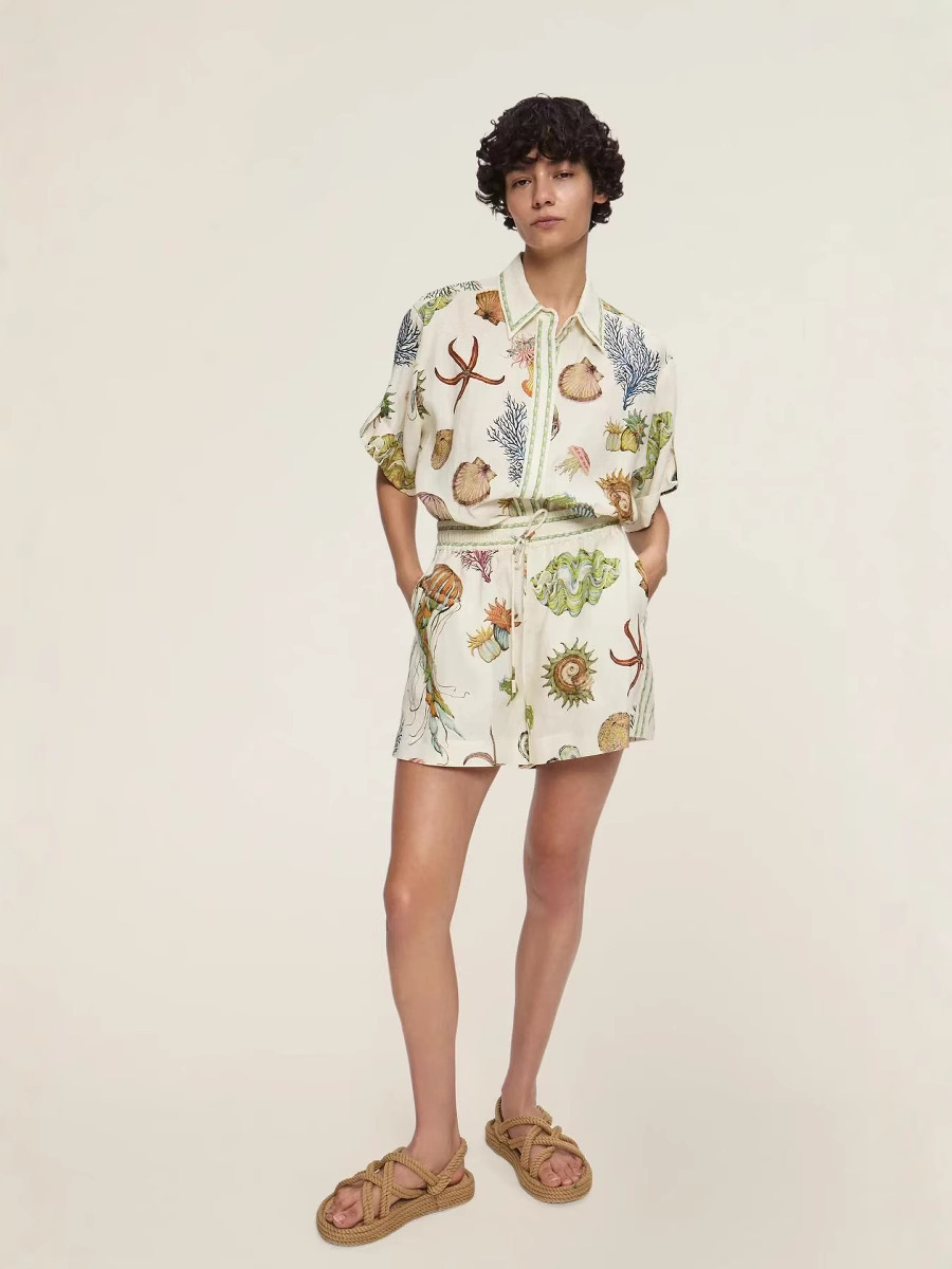 European and American Cross-Border 2025 New Aliexpress Amazon Independent Station Casual Fashion Linen Shirt Shorts Suit