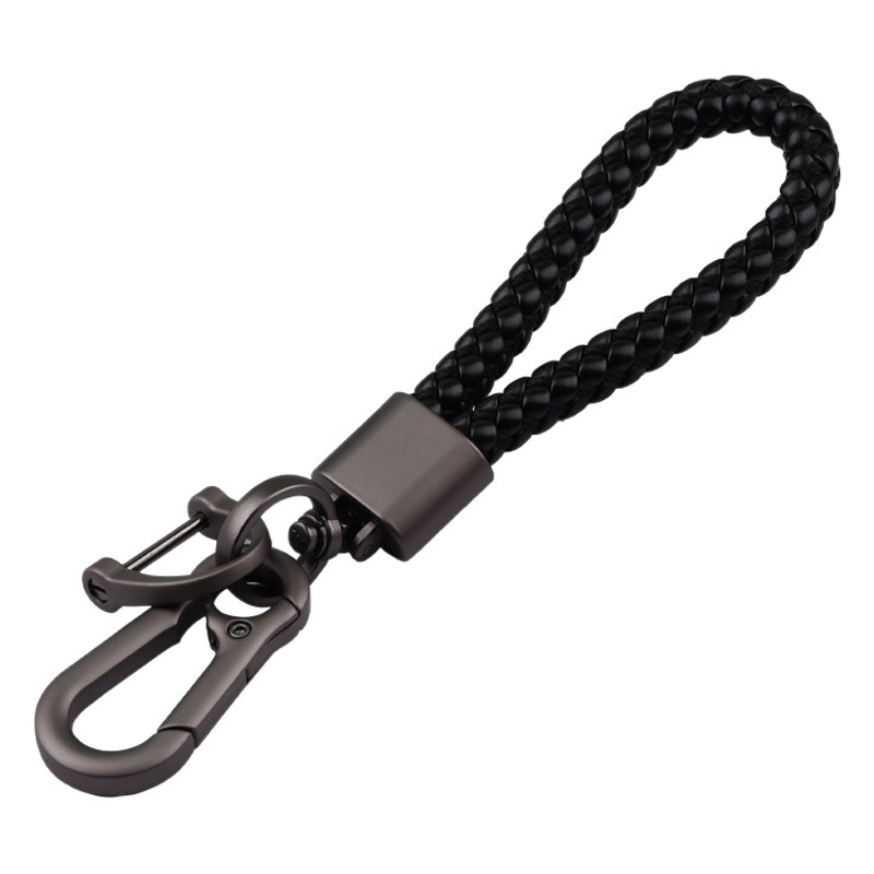 Cross-border Leather Braided Rope Car Keychain Creative Metal Key Chain Ring Couple Waist Hanging Wholesale Gift Pendant