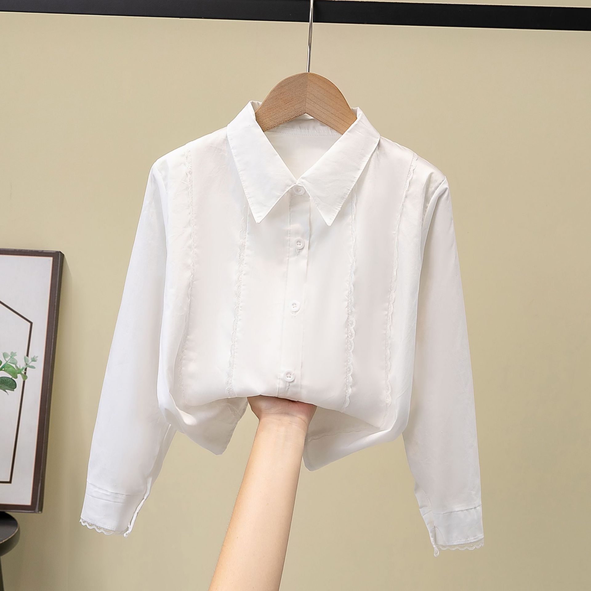 Picture of Children's Shirt White Long Sleeve Spring and Autumn Class Clothing Performance Clothing Lace Girl Student Clothing 2024 New Style Girl's Spring and Autumn